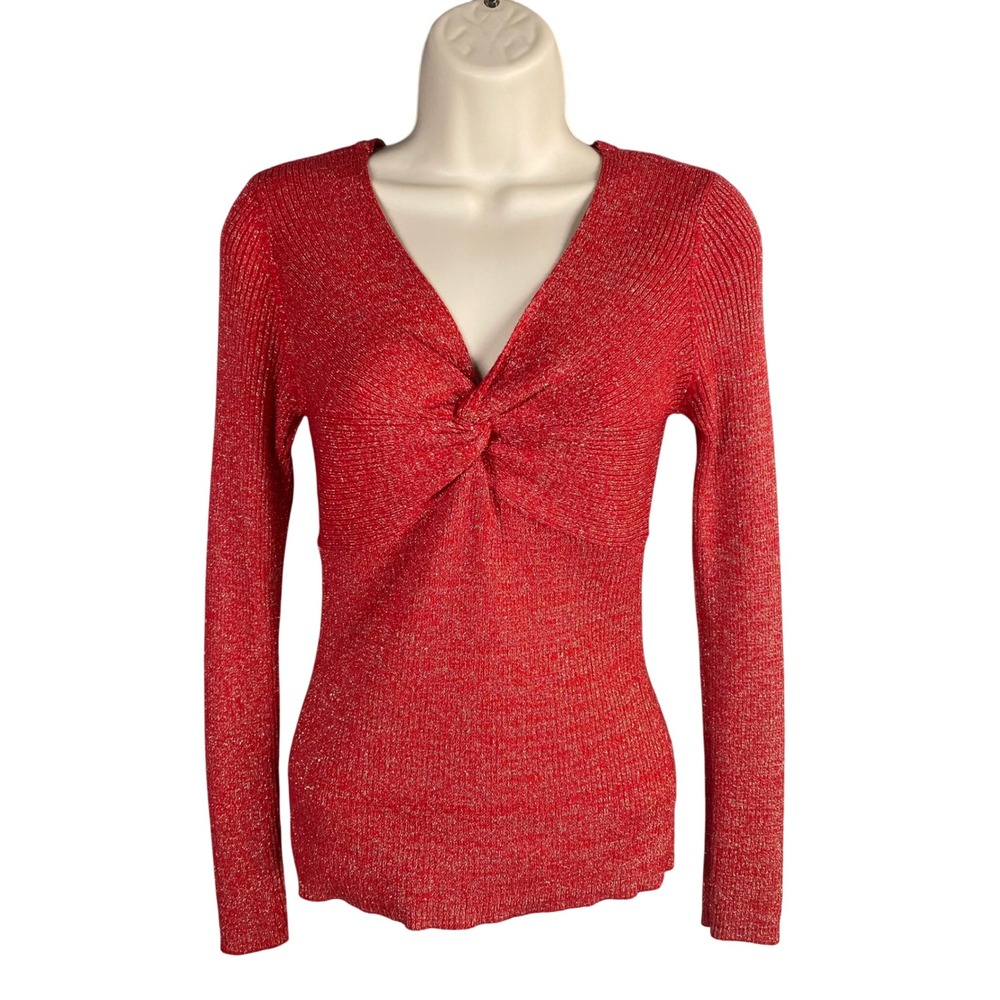 No Boundaries Ribbed Knit Top Womens Medium Red Metallic Babydoll Y2k Glam Party